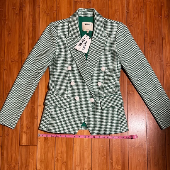 NWT L'AGENCE Kenzie Double-Breasted Blazer Checked Green Grass Size 2 - Picture 11 of 16
